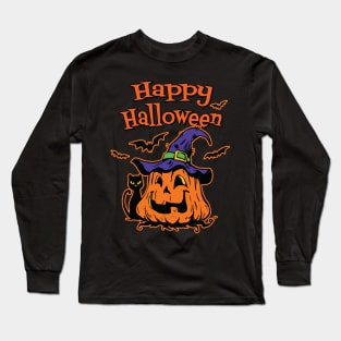 Funny Jack-O-Lantern & Pumpkin Halloween Graphic for Kids Long Sleeve T-Shirt